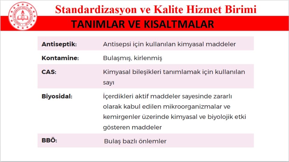 TANIMLAR VE KISALTMALAR 