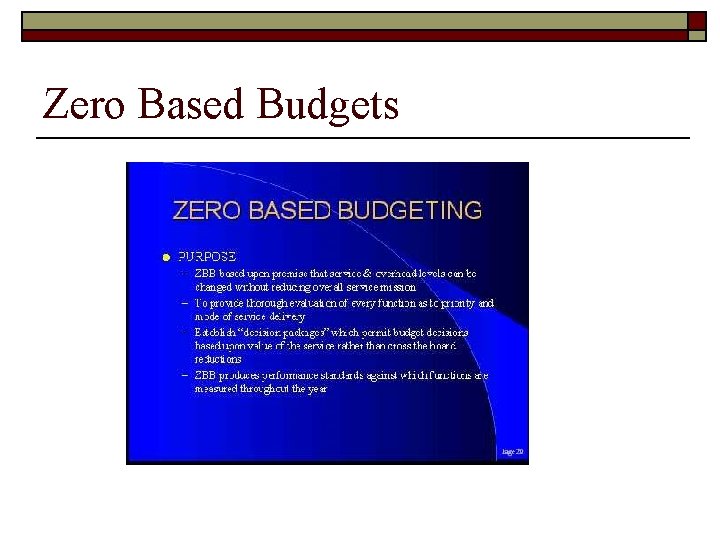 Zero Based Budgets 