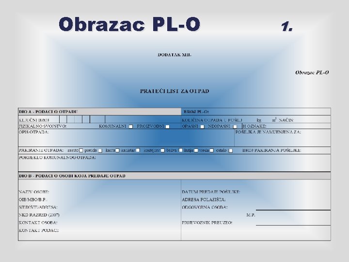 Obrazac PL-O 1. 