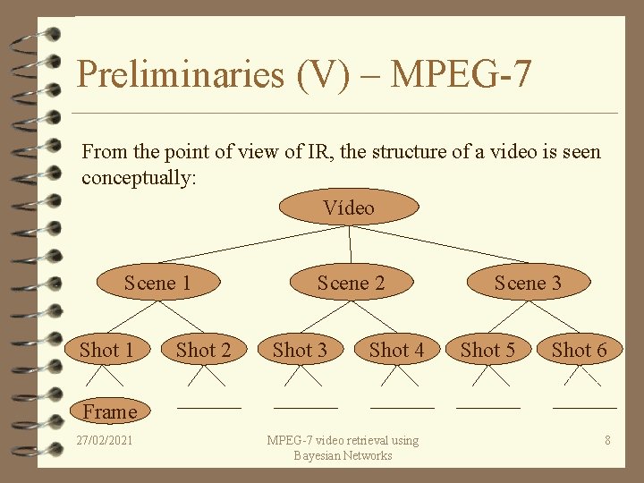 Preliminaries (V) – MPEG-7 From the point of view of IR, the structure of