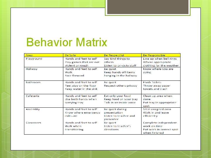 Behavior Matrix 