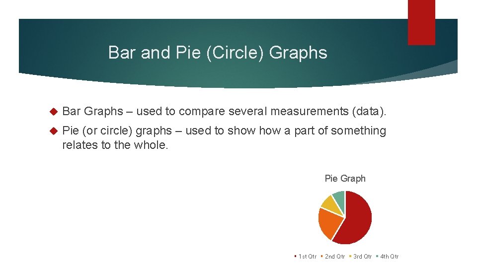 Bar and Pie (Circle) Graphs Bar Graphs – used to compare several measurements (data).