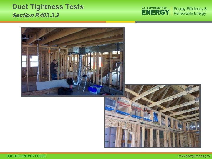 Duct Tightness Tests Section R 403. 3. 3 BUILDING ENERGY CODES www. energycodes. gov