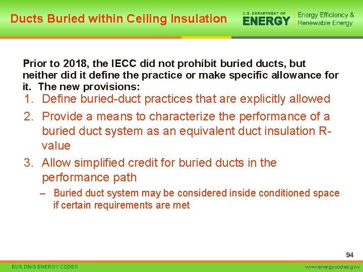 Ducts Buried within Ceiling Insulation Prior to 2018, the IECC did not prohibit buried