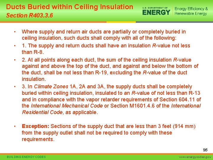 Ducts Buried within Ceiling Insulation Section R 403. 3. 6 • • • Where