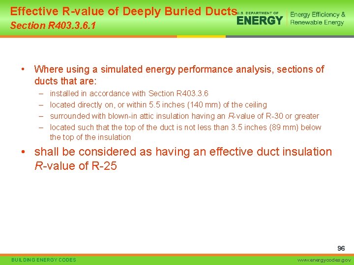 Effective R-value of Deeply Buried Ducts Section R 403. 3. 6. 1 • Where