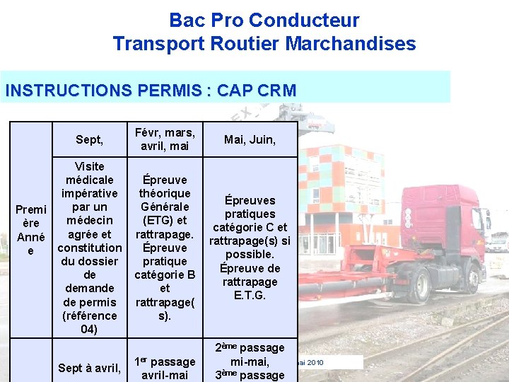 Bac Pro Conducteur Transport Routier Marchandises INSTRUCTIONS PERMIS : CAP CRM Sept, Visite médicale
