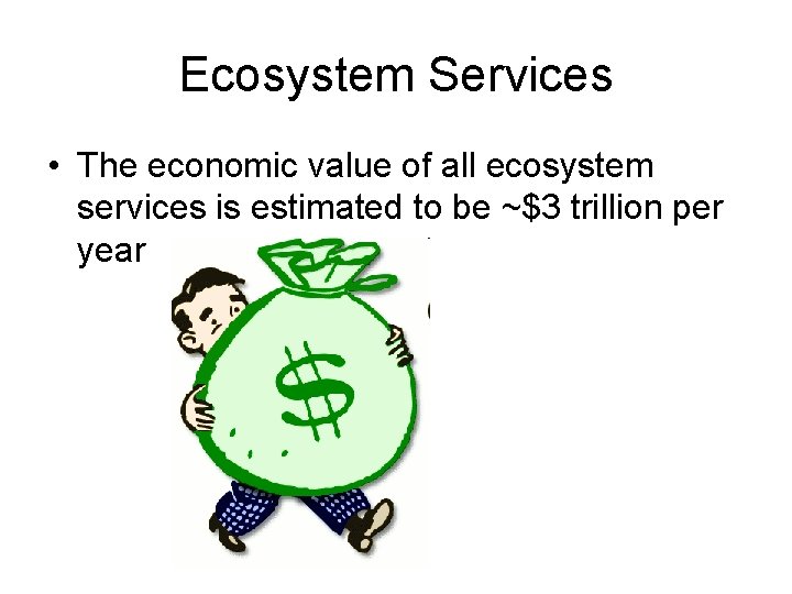 Ecosystem Services • The economic value of all ecosystem services is estimated to be
