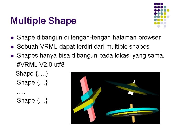 Multiple Shape dibangun di tengah-tengah halaman browser l Sebuah VRML dapat terdiri dari multiple
