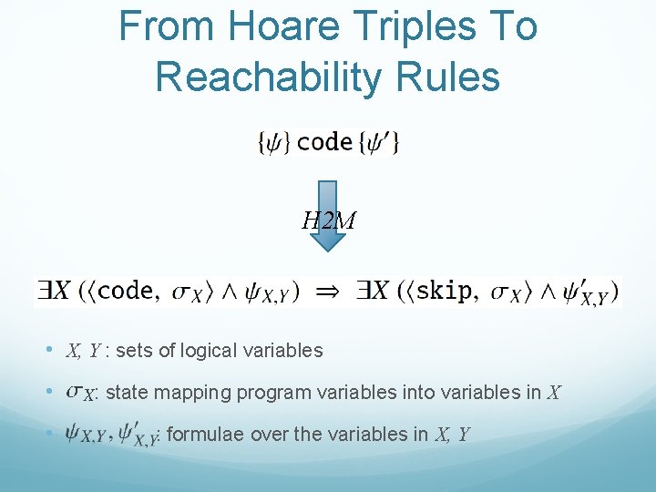 From Hoare Triples To Reachability Rules H 2 M • X, Y : sets