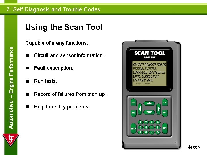 7. Self Diagnosis and Trouble Codes Using the Scan Tool Automotive – Engine Performance
