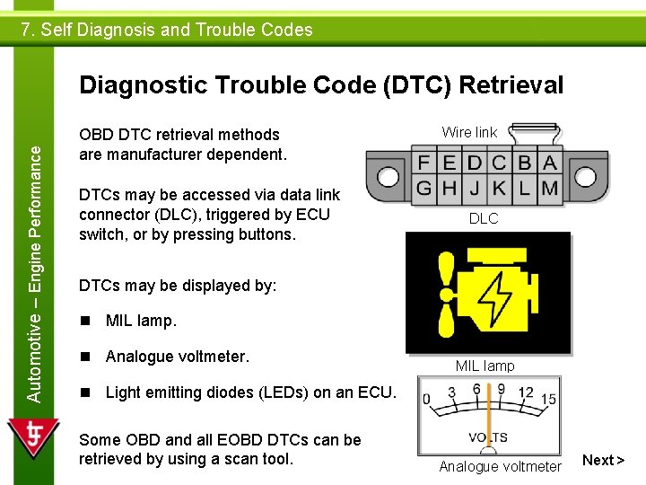 7. Self Diagnosis and Trouble Codes Automotive – Engine Performance Diagnostic Trouble Code (DTC)