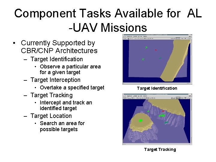 Component Tasks Available for AL -UAV Missions • Currently Supported by CBR/CNP Architectures –