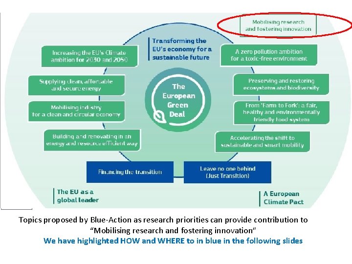 Green Deal Elements Topics proposed by Blue-Action as research priorities can provide contribution to