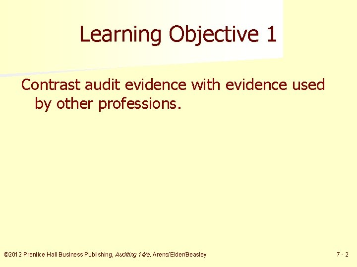 Learning Objective 1 Contrast audit evidence with evidence used by other professions. © 2012