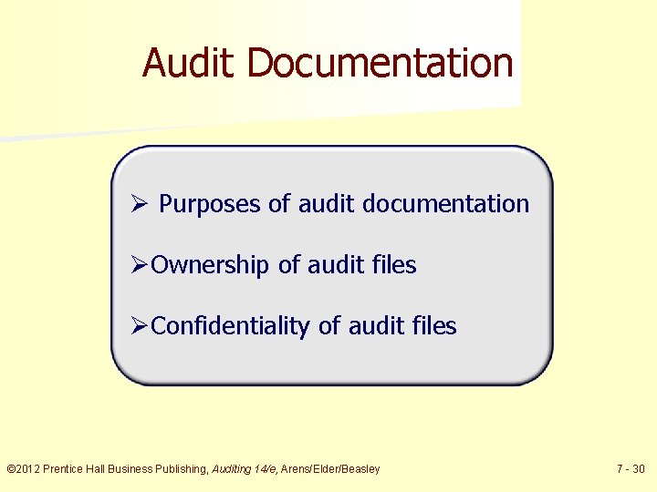 Audit Documentation Ø Purposes of audit documentation ØOwnership of audit files ØConfidentiality of audit