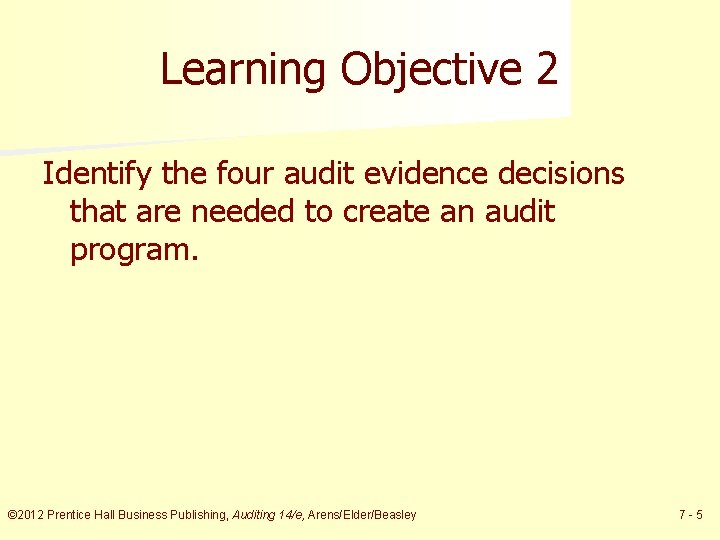 Learning Objective 2 Identify the four audit evidence decisions that are needed to create