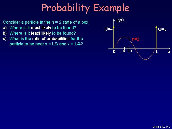 Probability Example Consider a particle in the n = 2 state of a box. Probability Example Consider a particle in the n = 2 state of a box.