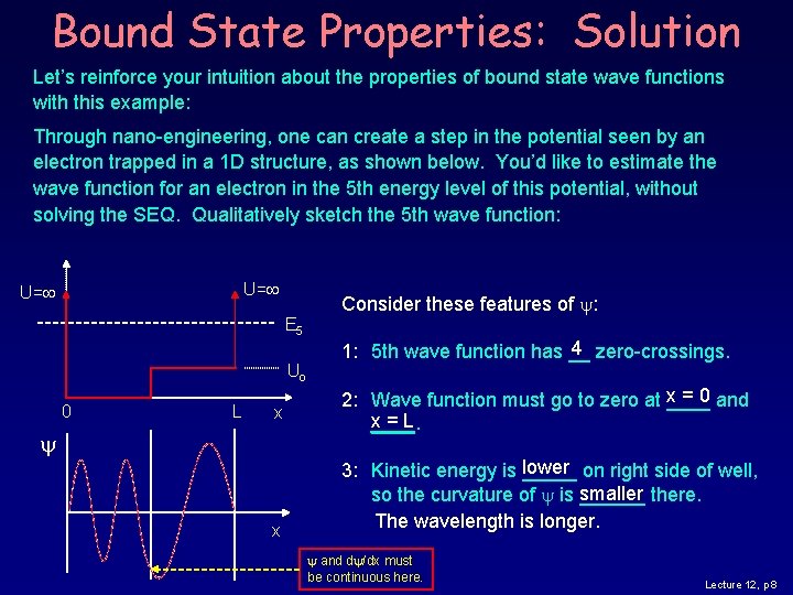 Bound State Properties: Solution Let’s reinforce your intuition about the properties of bound state Bound State Properties: Solution Let’s reinforce your intuition about the properties of bound state