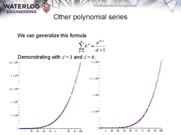 Mathematical background 26 Other polynomial series We can generalize this formula Demonstrating with d