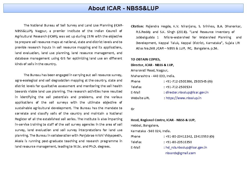 About ICAR - NBSS&LUP The National Bureau of Soil Survey and Land Use Planning