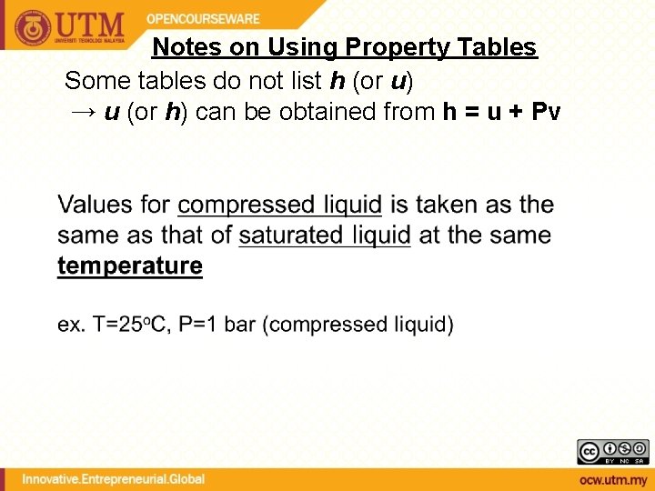 Notes on Using Property Tables Some tables do not list h (or u) →