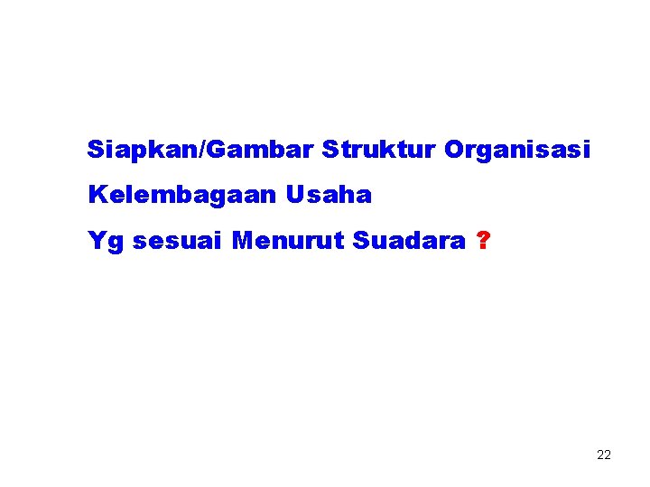 Siapkan/Gambar Struktur Organisasi Kelembagaan Usaha Yg sesuai Menurut Suadara ? 22 