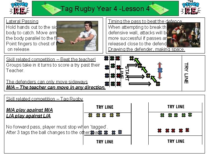 Tag Rugby Year 4 -Lesson 4 Lateral Passing Hold hands out to the side