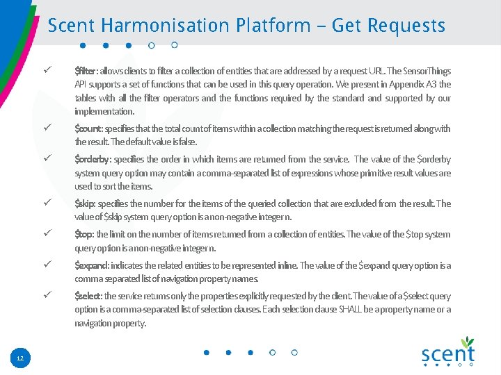 Scent Harmonisation Platform – Get Requests 12 ü $filter: allows clients to filter a