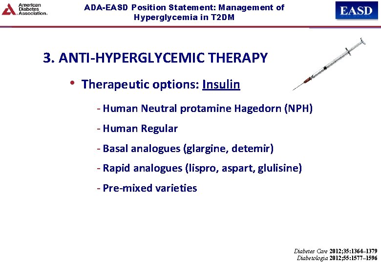ADA-EASD Position Statement: Management of Hyperglycemia in T 2 DM 3. ANTI-HYPERGLYCEMIC THERAPY •