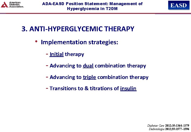 ADA-EASD Position Statement: Management of Hyperglycemia in T 2 DM 3. ANTI-HYPERGLYCEMIC THERAPY •