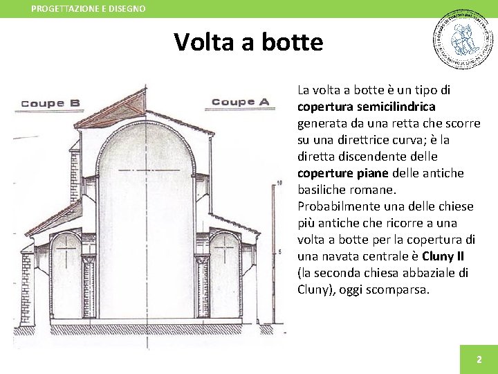 PROGETTAZIONE E DISEGNO Volta a botte La volta a botte è un tipo di