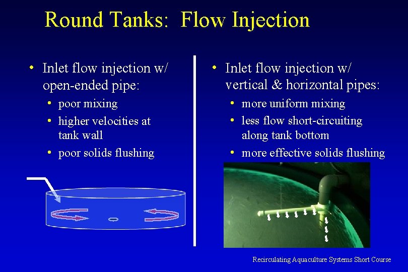 Round Tanks: Flow Injection • Inlet flow injection w/ open-ended pipe: • Inlet flow