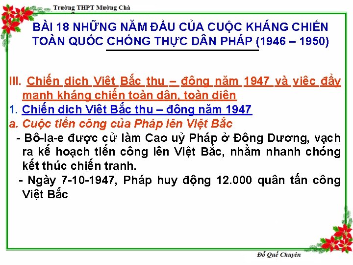 BÀI 18 NHỮNG NĂM ĐẦU CỦA CUỘC KHÁNG CHIẾN TOÀN QUỐC CHỐNG THỰC D