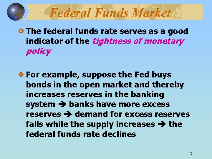 Federal Funds Market The federal funds rate serves as a good indicator of the