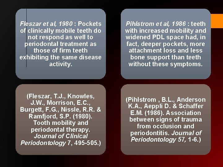 Fleszar et al, 1980 : Pockets of clinically mobile teeth do not respond as