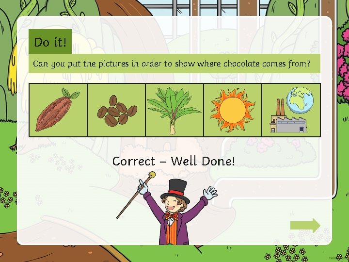 Do it! Can you put the pictures in order to show where chocolate comes