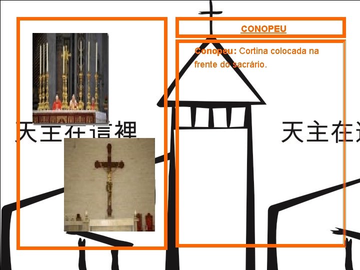 CONOPEU Conopeu: Cortina colocada na frente do sacrário. 