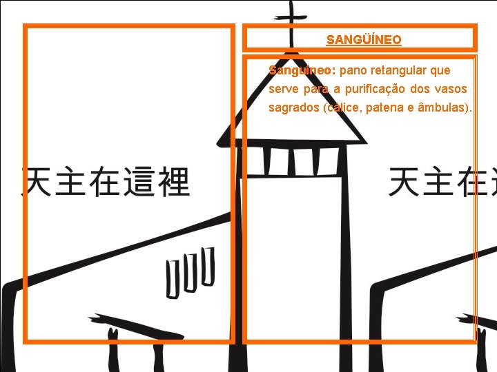 SANGÜÍNEO Sanguíneo: pano retangular que serve para a purificação dos vasos sagrados (cálice, patena