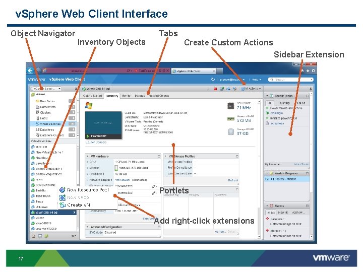 v. Sphere Web Client Interface Object Navigator Inventory Objects Tabs Create Custom Actions Sidebar
