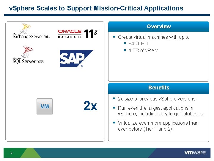 v. Sphere Scales to Support Mission-Critical Applications Overview § Create virtual machines with up