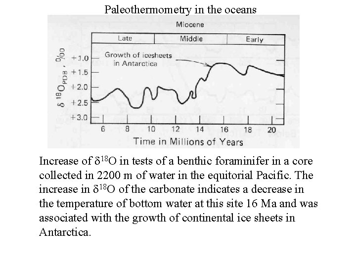 Paleothermometry in the oceans Increase of 18 O in tests of a benthic foraminifer