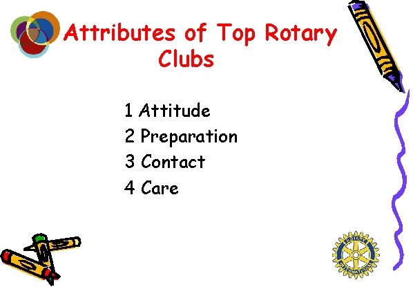 Attributes of Top Rotary Clubs 1 Attitude 2 Preparation 3 Contact 4 Care 