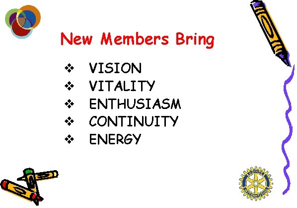 New Members Bring v v v VISION VITALITY ENTHUSIASM CONTINUITY ENERGY 