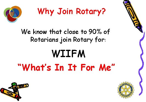 Why Join Rotary? We know that close to 90% of Rotarians join Rotary for: