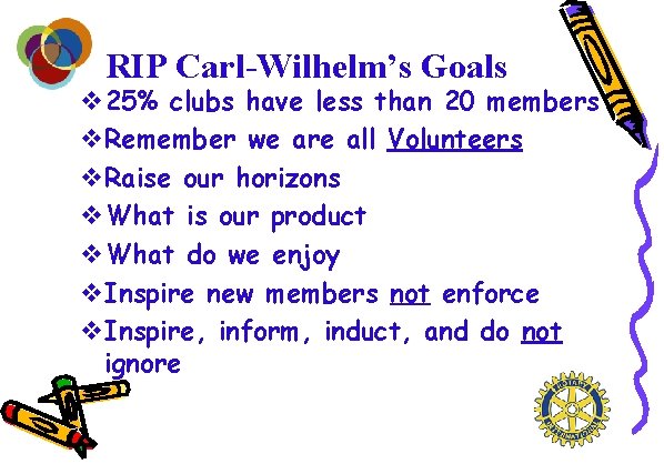 RIP Carl-Wilhelm’s Goals v 25% clubs have less than 20 members v. Remember we