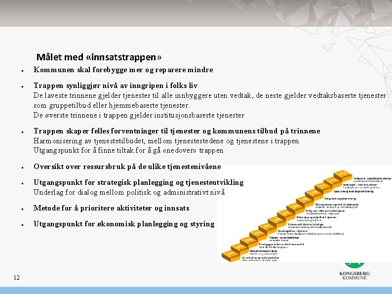 Målet med «innsatstrappen» ● ● ● 12 Kommunen skal forebygge mer og reparere mindre