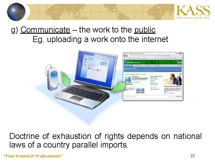 g) Communicate – the work to the public Eg. uploading a work onto the