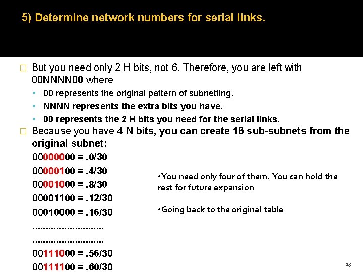 5) Determine network numbers for serial links. � But you need only 2 H