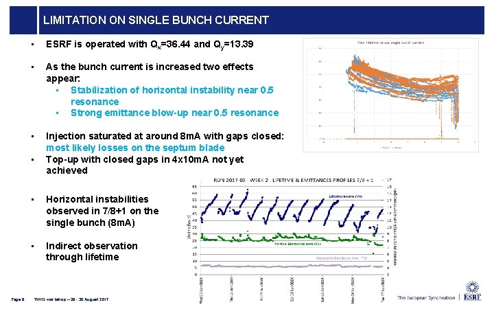 LIMITATION ON SINGLE BUNCH CURRENT • ESRF is operated with Qx=36. 44 and Qy=13.